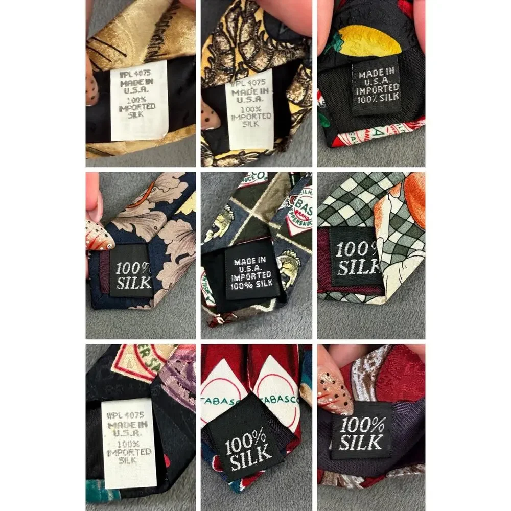 Lot of 9 Vintage Tabasco Brand Novelty Designer Neck Ties Hot Sauce 100% Silk